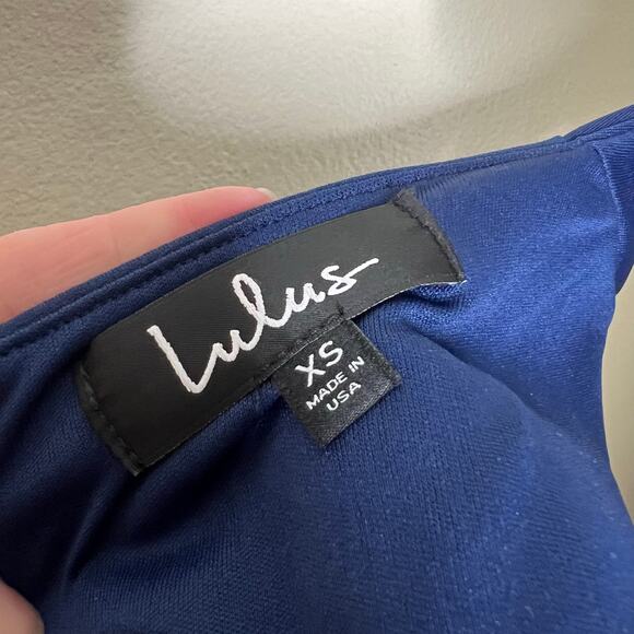 Lulus Bon Appetit Skater Dress XS Navy Fit & Flare A-Line V-Neck Ponte NEW Chic - Picture 9 of 11